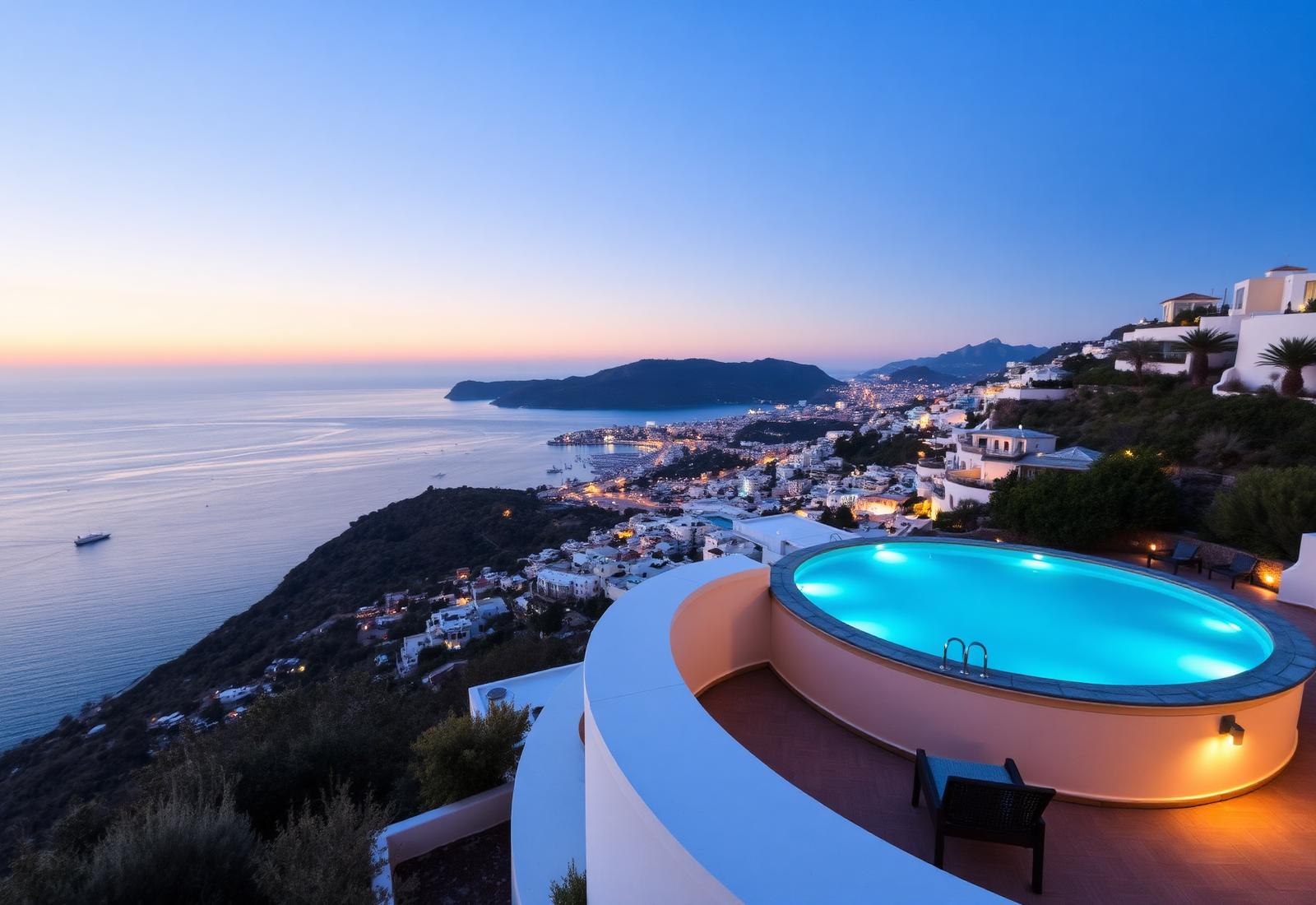 Panoramic twilight view from Bohali Hill across Zakynthos